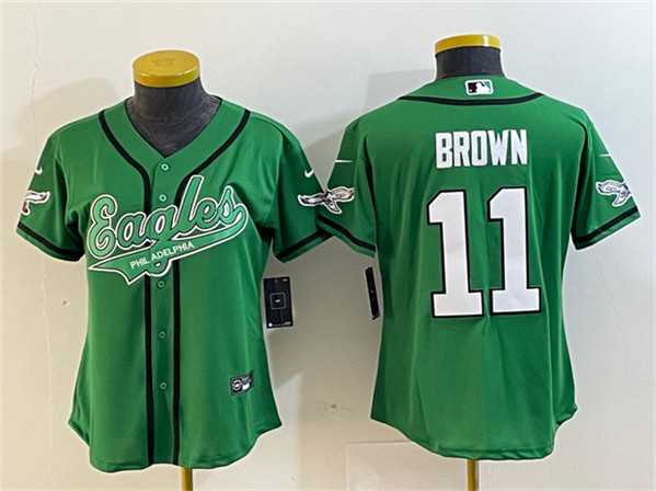 Womens Philadelphia Eagles #11 A. J. Brown Green Cool Base Stitched Baseball Jersey(Run Small)